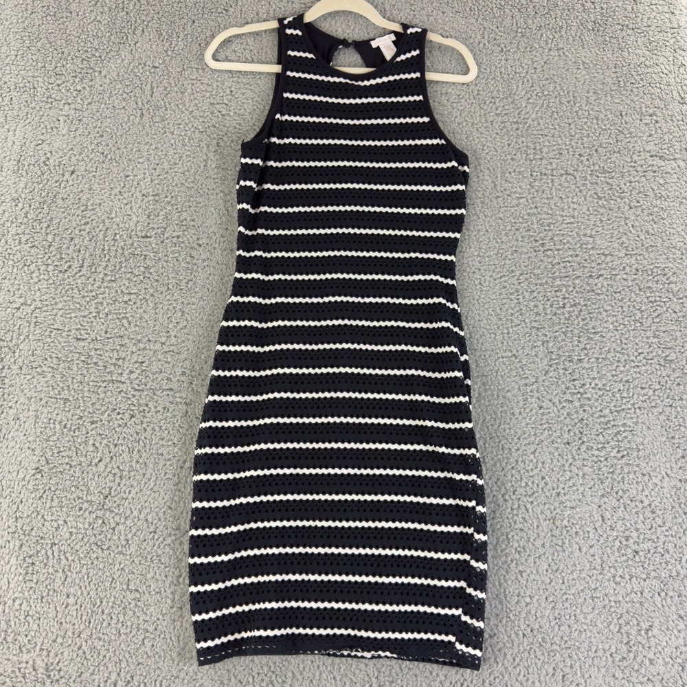 Cache Black White Striped Bodycon Mini Dress Women's Medium Sleeveless USA Made